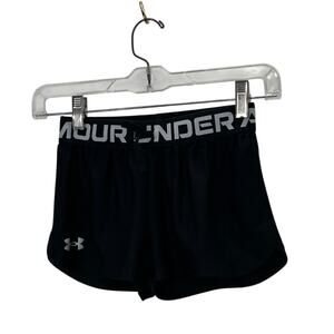 Under Armour Heatgear Shorts Loose Youth Small Black Spellout Elastic Drawstring